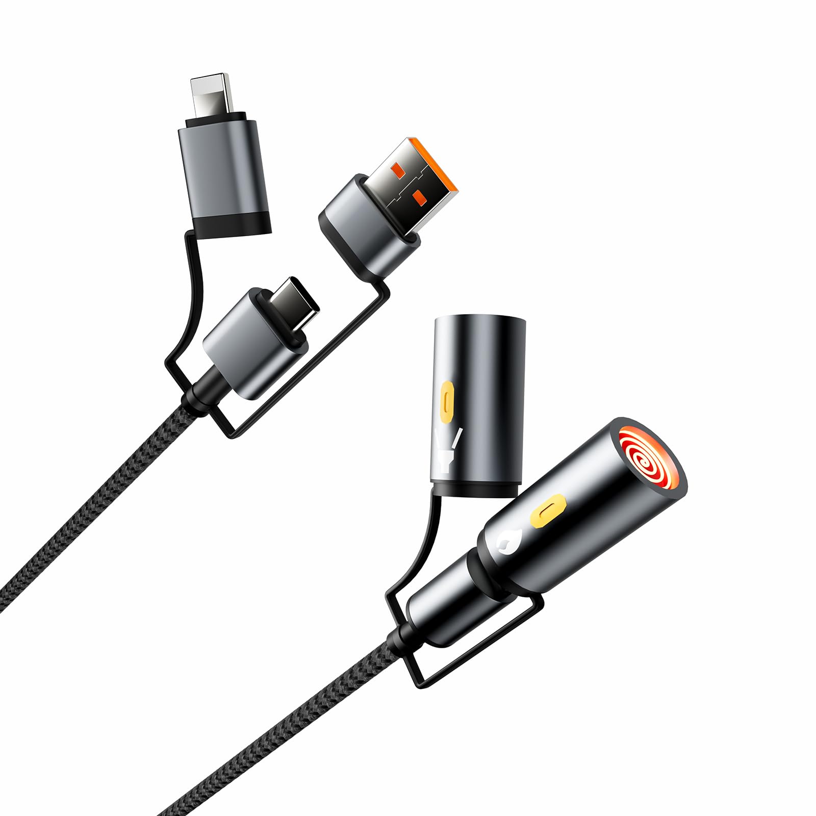 4-in-1 Braided USB C Fast Charging Cable with Flameless Lighter - 60W PD Type C to USB C/A 4ft Multi Charger Cord for iPhone, Android, Camping & Outdoor Use