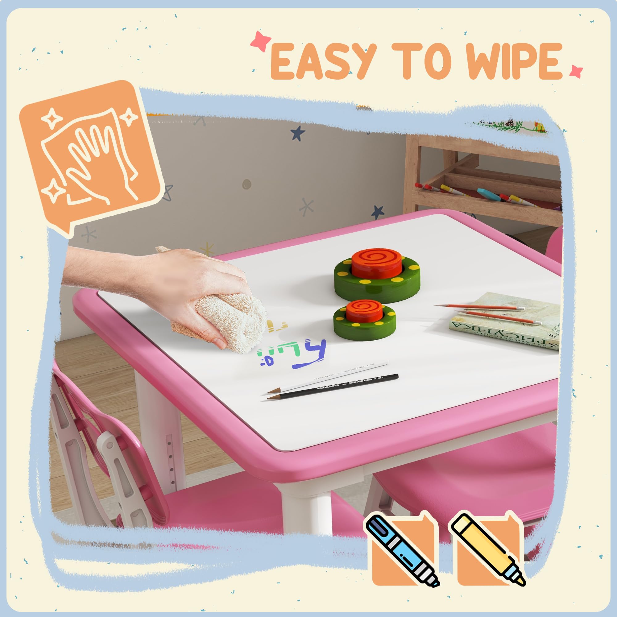 Qaba 3-Piece Kids Table and Chair Set - Adjustable Height Toddler Activity Table with Storage - Perfect for Playroom, Nursery, Classroom (Pink) | Ideal for Arts & Crafts, Snack Time, and Learning Activities