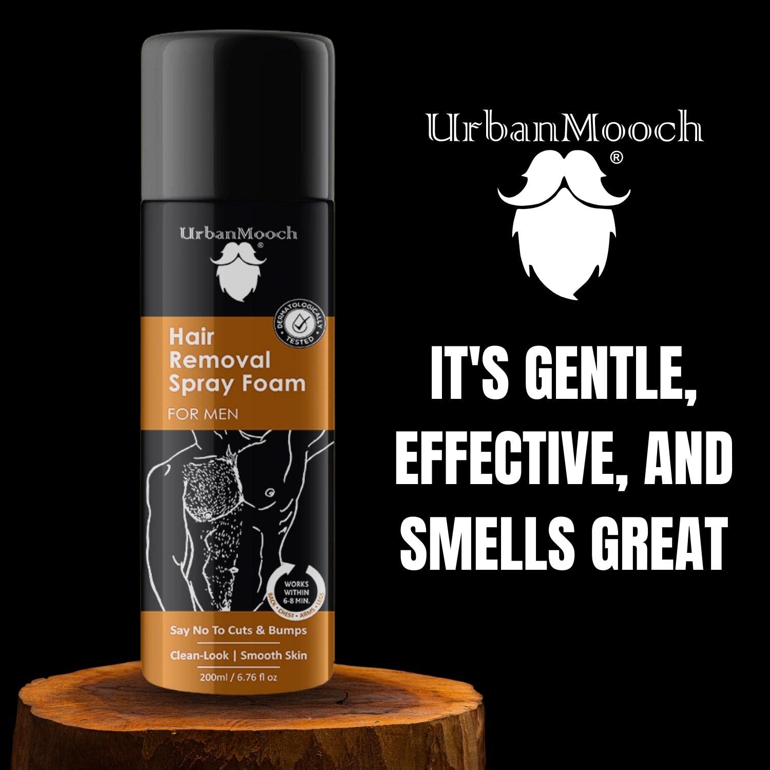 UrbanMooch Painless Hair Removal Cream Spray for Men - 200ml | Fast & Effective Hair Remover for Chest, Arms, Legs & Underarms | Gentle Depilatory Spray for Smooth Skin | Perfect for Pre-Workout, Beach & Summer Prep