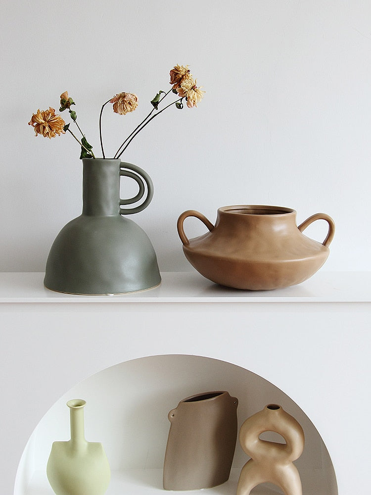 Handmade Ceramic Vase in Earth Tones - Boho Home Decor for Living Room, Bedroom & Wedding Centerpieces