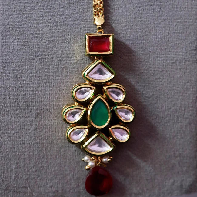 Exquisite Designer Gold Plated Royal Kundan Maang Tikka Headpiece (D76) - Perfect for Weddings, Parties & Indian Traditional Events