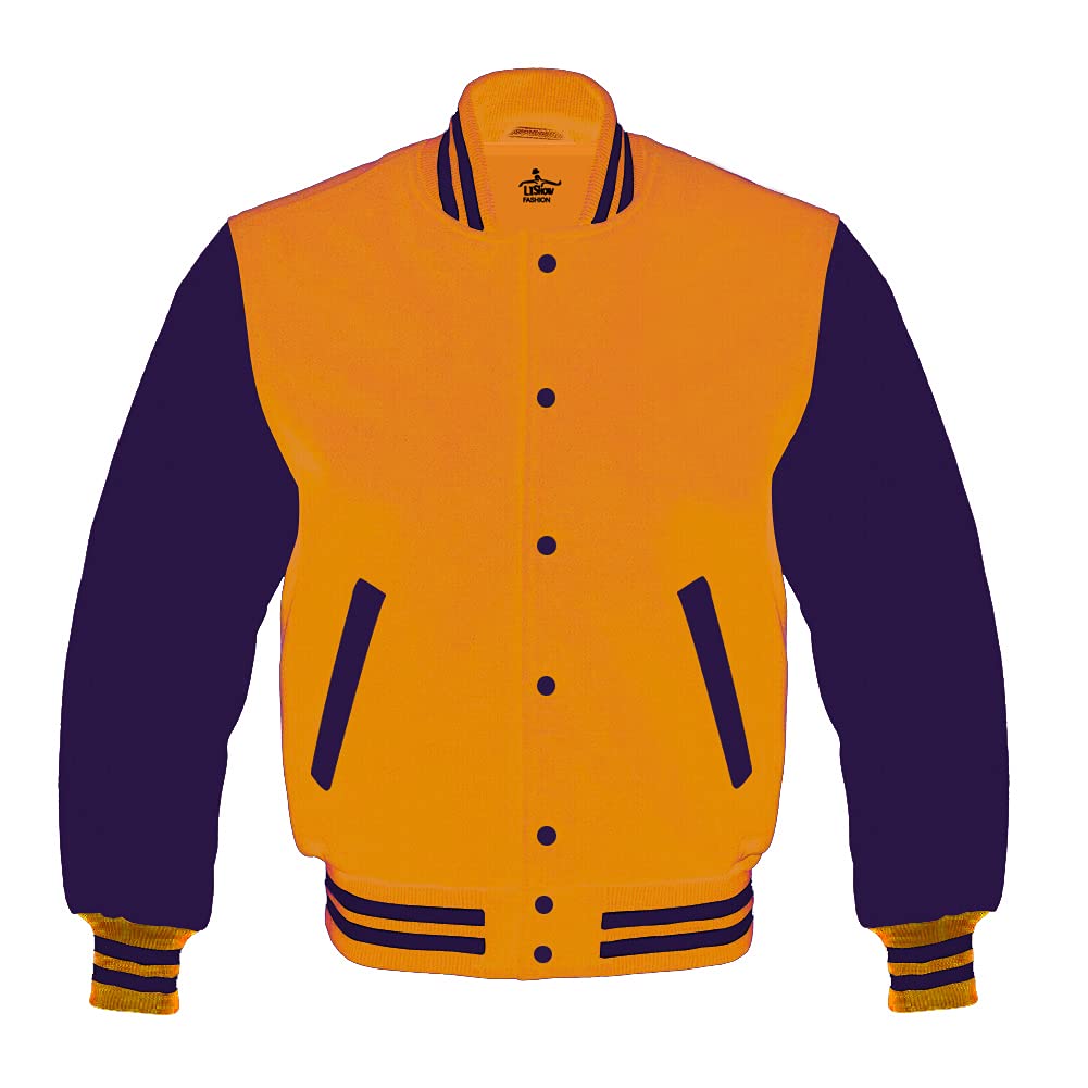 Men's Varsity Baseball Letterman Jacket - All Wool Bomber Style with Purple Sleeves for School & Sports | Perfect for Baseball Games, College Events & Casual Wear