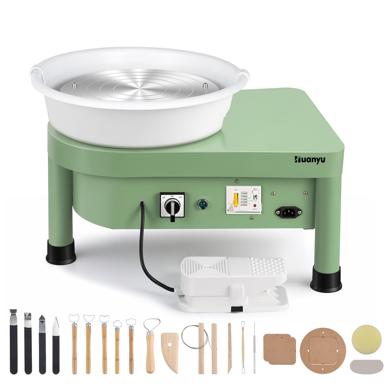 Huanyu 12-Inch Electric Pottery Wheel with Bat System & Foot Pedal - Ceramic Clay Forming Machine for DIY Sculpting, Art Projects - Perfect for Home Studios, Classroom Use & Professional Ceramic Artists