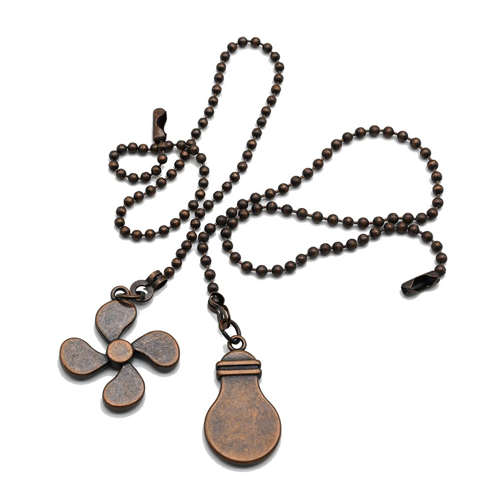 4-Piece Ceiling Fan Pull Chain Set with Bulb & Fan Pattern - 12 Inch Extension Pendant with Ball Connector (Red Bronze) - Perfect for Bedroom, Living Room, and Office Ceiling Fans