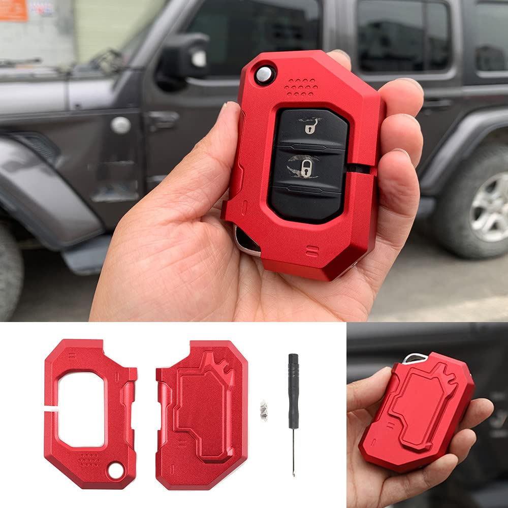 Aluminum Alloy Key Fob Cover Case Protector for Jeep Wrangler JL JT Gladiator (2018-2022) - Durable Car Accessory for Key Protection & Style Enhancement | Perfect for Off-Road Adventures & Daily Use
