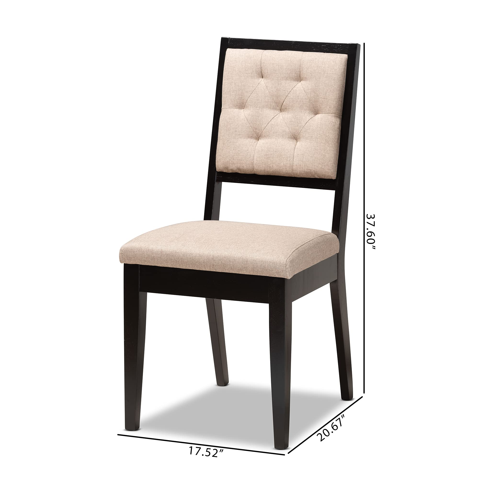 Baxton Studio Gideon 2-Piece Dining Chair Set - Sand Fabric Upholstered with Dark Brown Wood Finish - Modern Kitchen & Dining Room Chairs for Home Decor