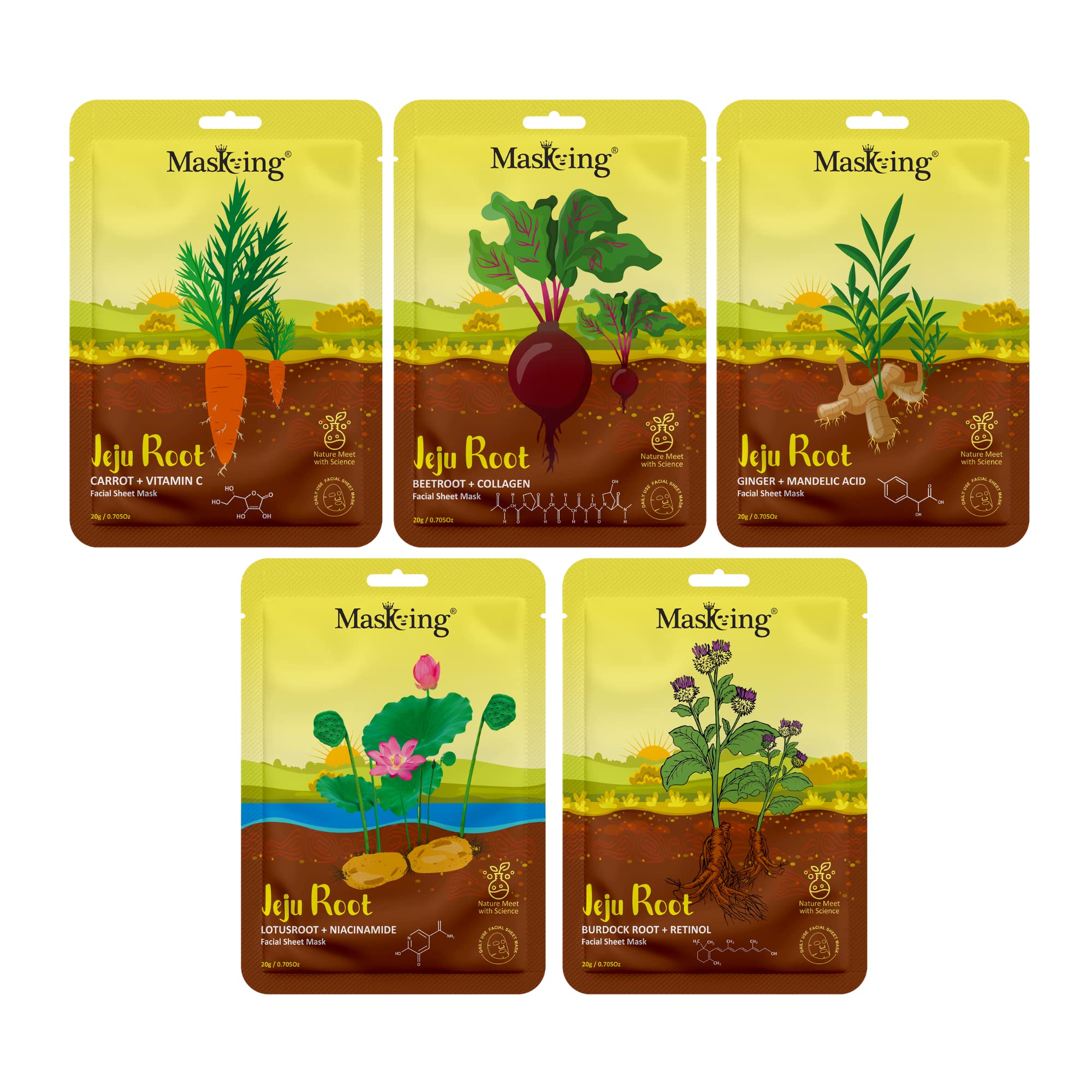 Jeju Root Firming & Calming Face Sheet Mask - 5 Pack for Women & Men | Hydrating & Soothing Skincare for Dry, Sensitive Skin | Perfect for Daily Use, Spa Days & Travel Skincare Routine
