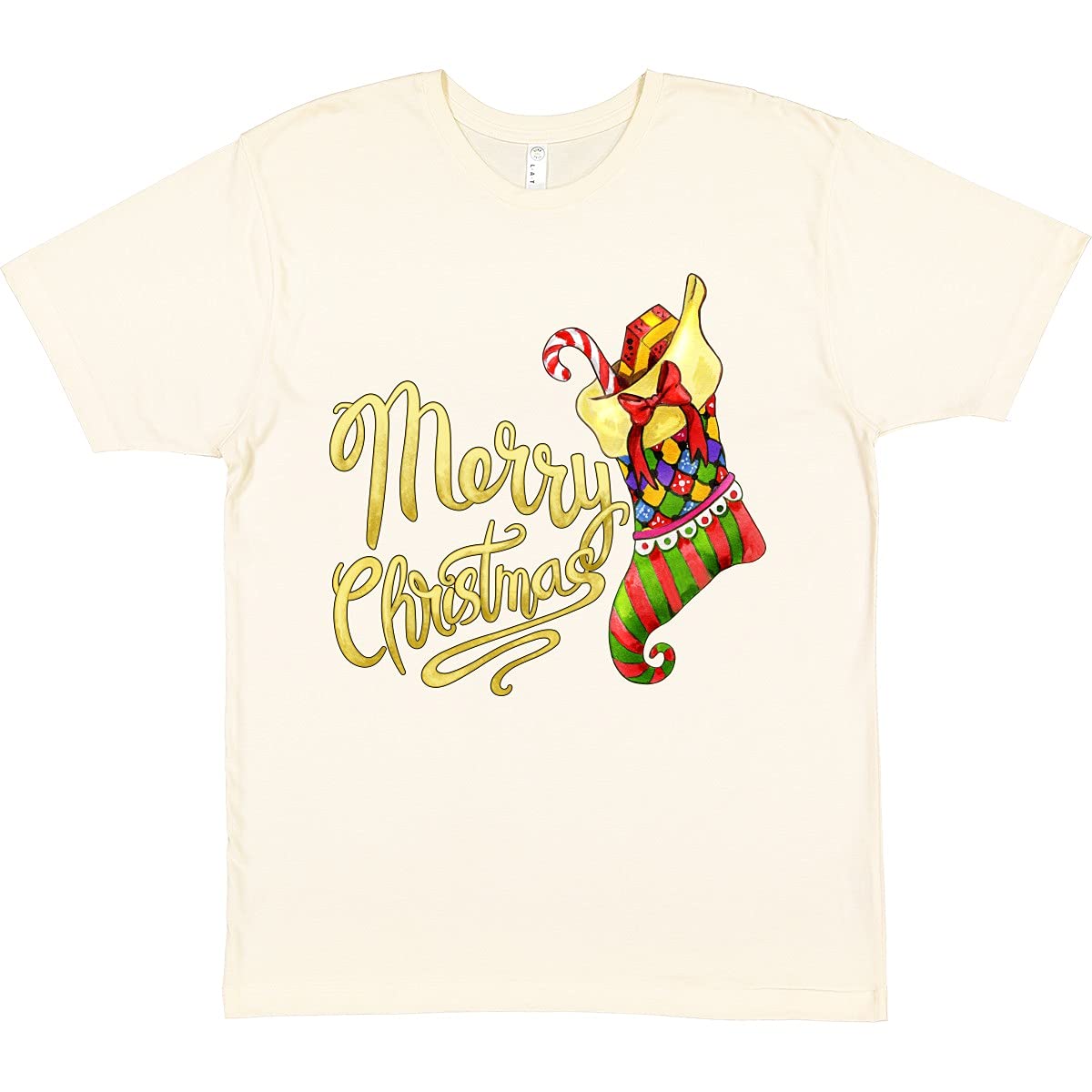 Inktastic Merry Christmas Watercolor Stocking T-Shirt - Festive Holiday Graphic Tee for Women & Men - Perfect for Christmas Parties, Family Gatherings & Gift Giving
