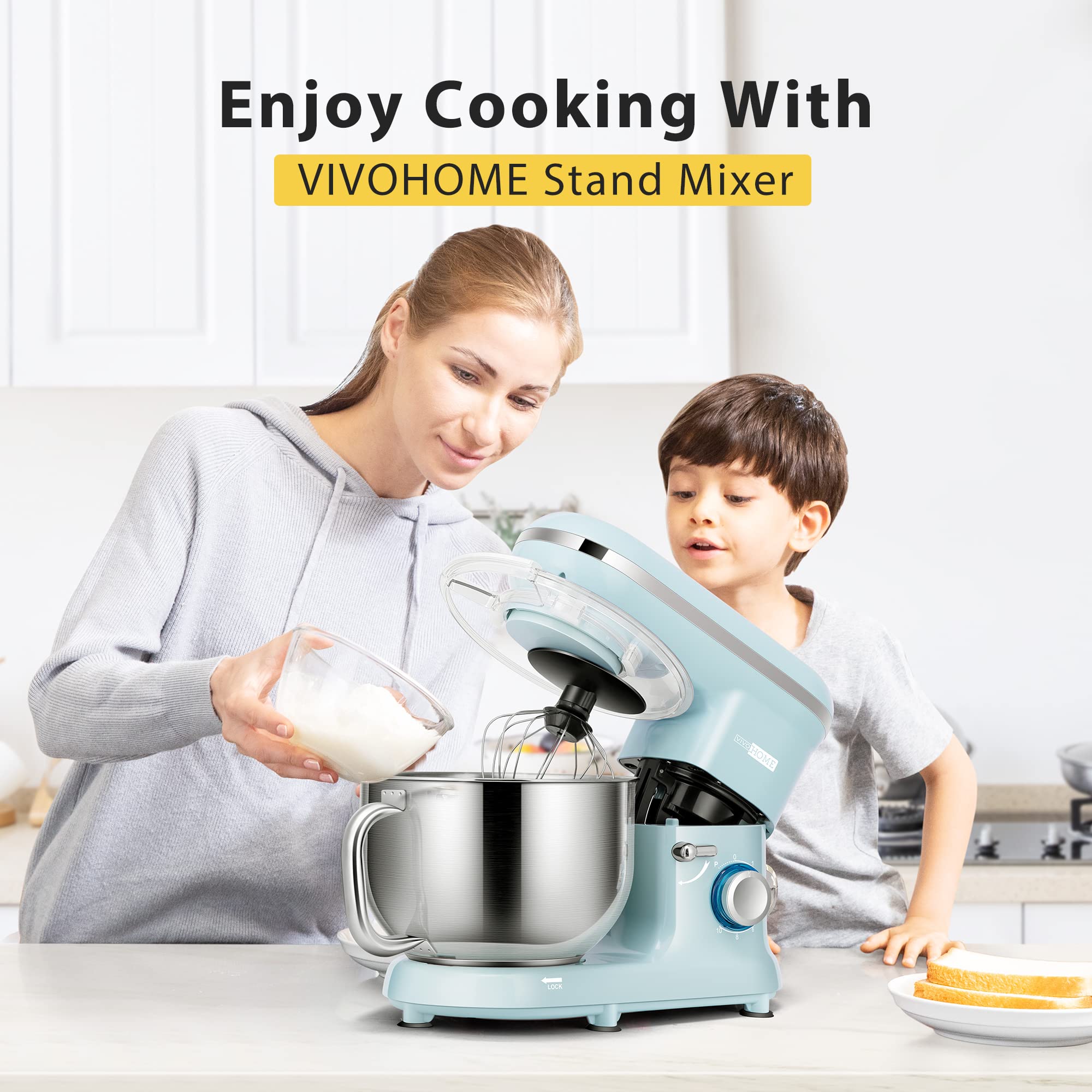 VIVOHOME 660W 10-Speed 6-Quart Tilt-Head Stand Mixer with Beater, Dough Hook & Wire Whip - Electric Kitchen Mixer for Baking, Cooking & Egg Separation (Blue) - Perfect for Home Bakers & Professional Chefs