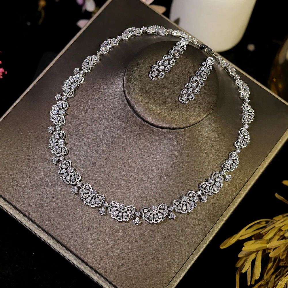 Luxury 2-Piece Nigeria Bridal Jewelry Set with Zirconia - Elegant Dubai Necklace & Earrings for Women - Perfect for Weddings, Anniversaries & Special Occasions