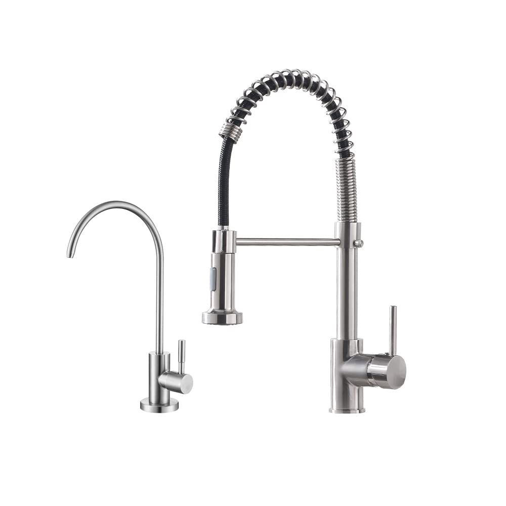 OWOFAN Brushed Nickel Kitchen Sink Faucet with Drinking Water Filter Faucet - 2-in-1 Bundle for Modern Home Kitchen Remodel & Water Purification System Installation
