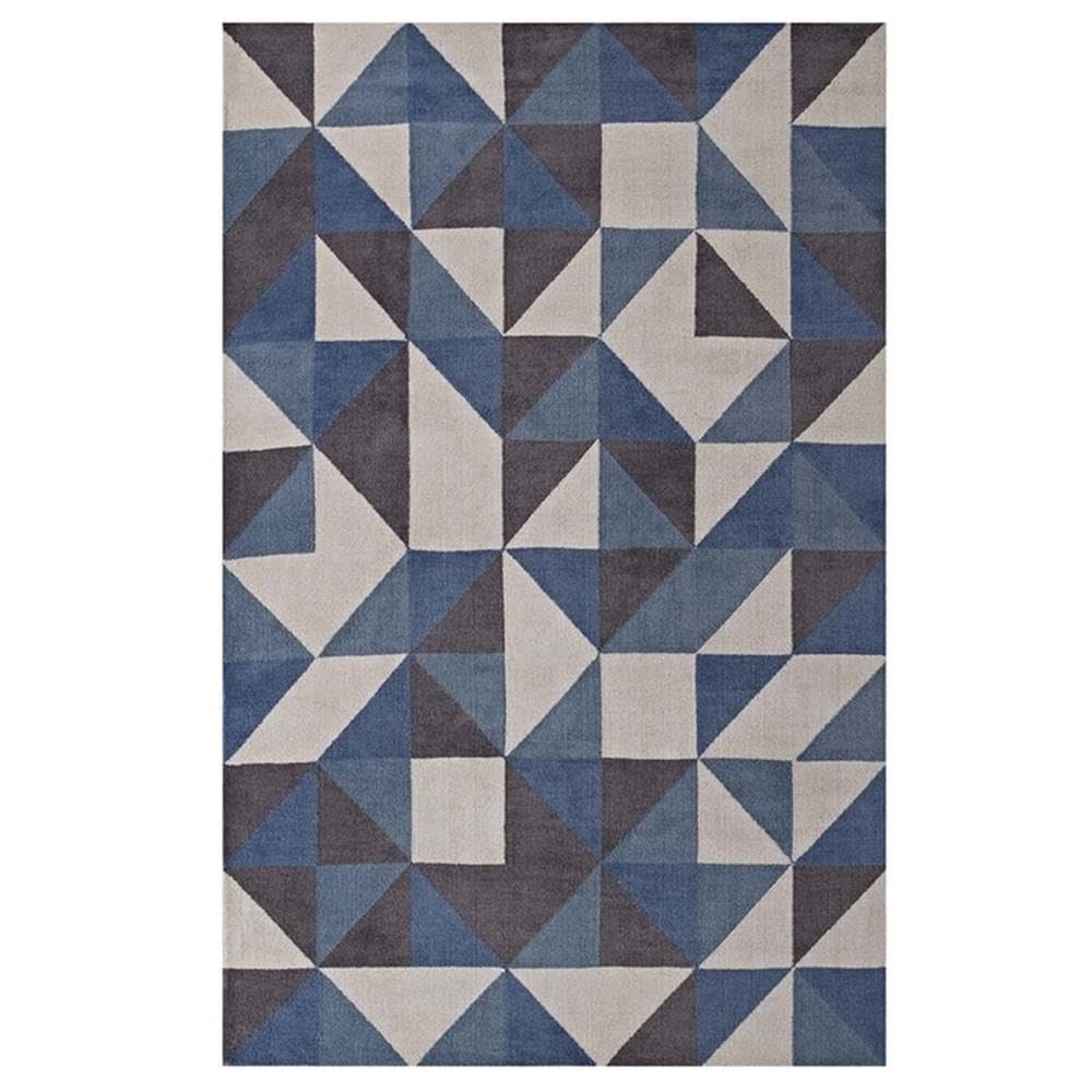 Modway Kahula Geometric Triangle Mosaic 8x10 Area Rug - Blue, White & Gray Modern Design for Living Room, Bedroom & Office Decor