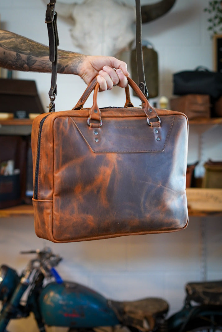 Premium Business Briefcase for Professionals - Hillbilly Copper Leather Laptop Bag - Ideal for Office, Meetings, and Business Travel