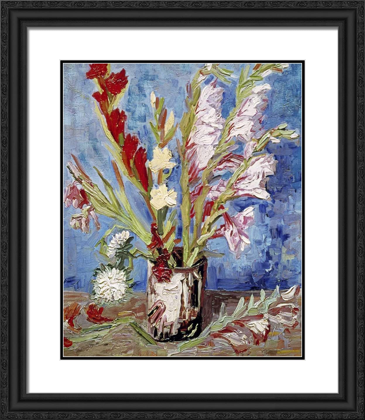 Van Gogh Vase With Gladioli 20x23 Black Ornate Framed Art Print with Double Matting - Perfect for Living Room, Bedroom & Office Wall Decor