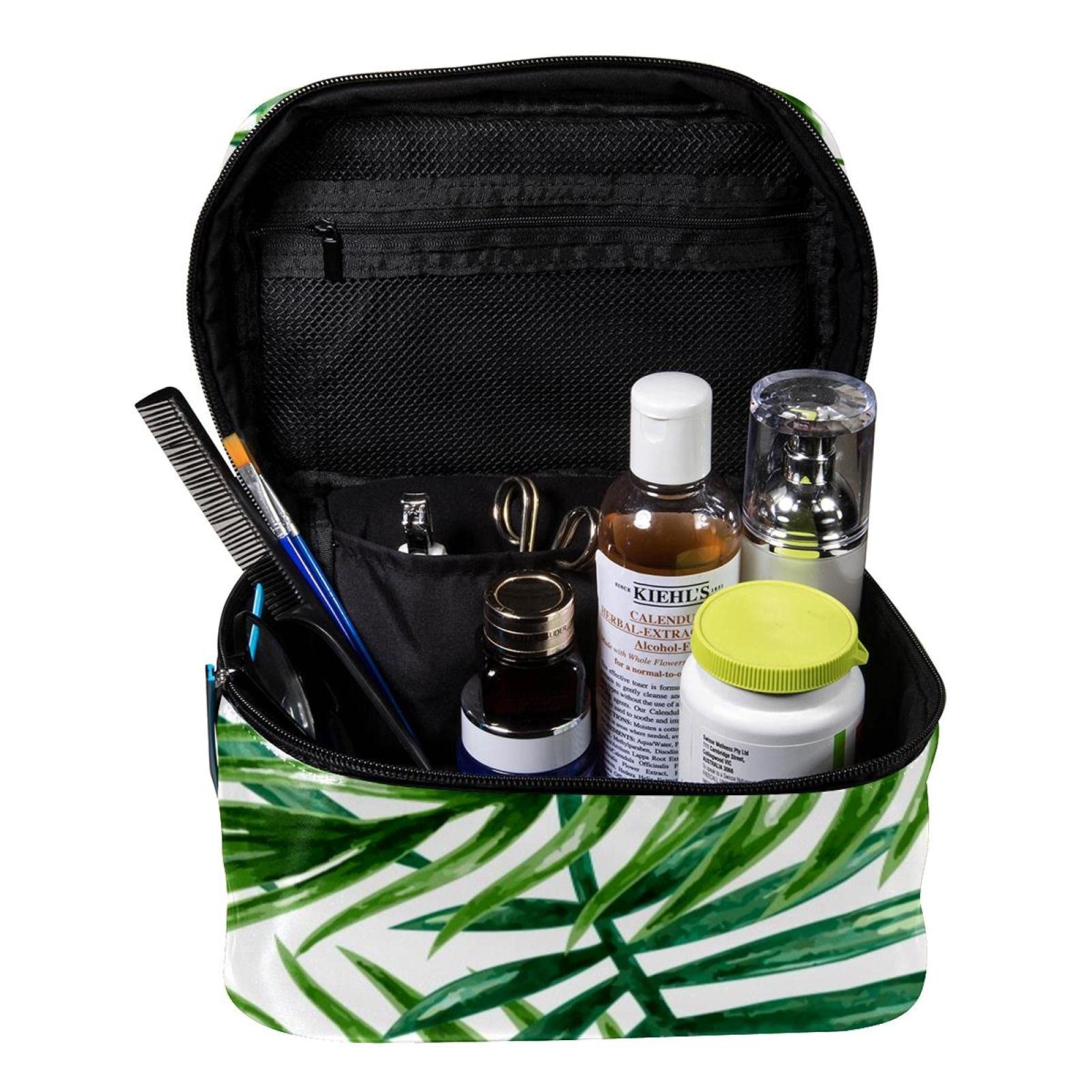 Waterproof Tropical Palm Leaves Cosmetic Bag for Women - Travel Toiletry Organizer & Makeup Pouch for Beach Vacation, Gym, and Daily Use