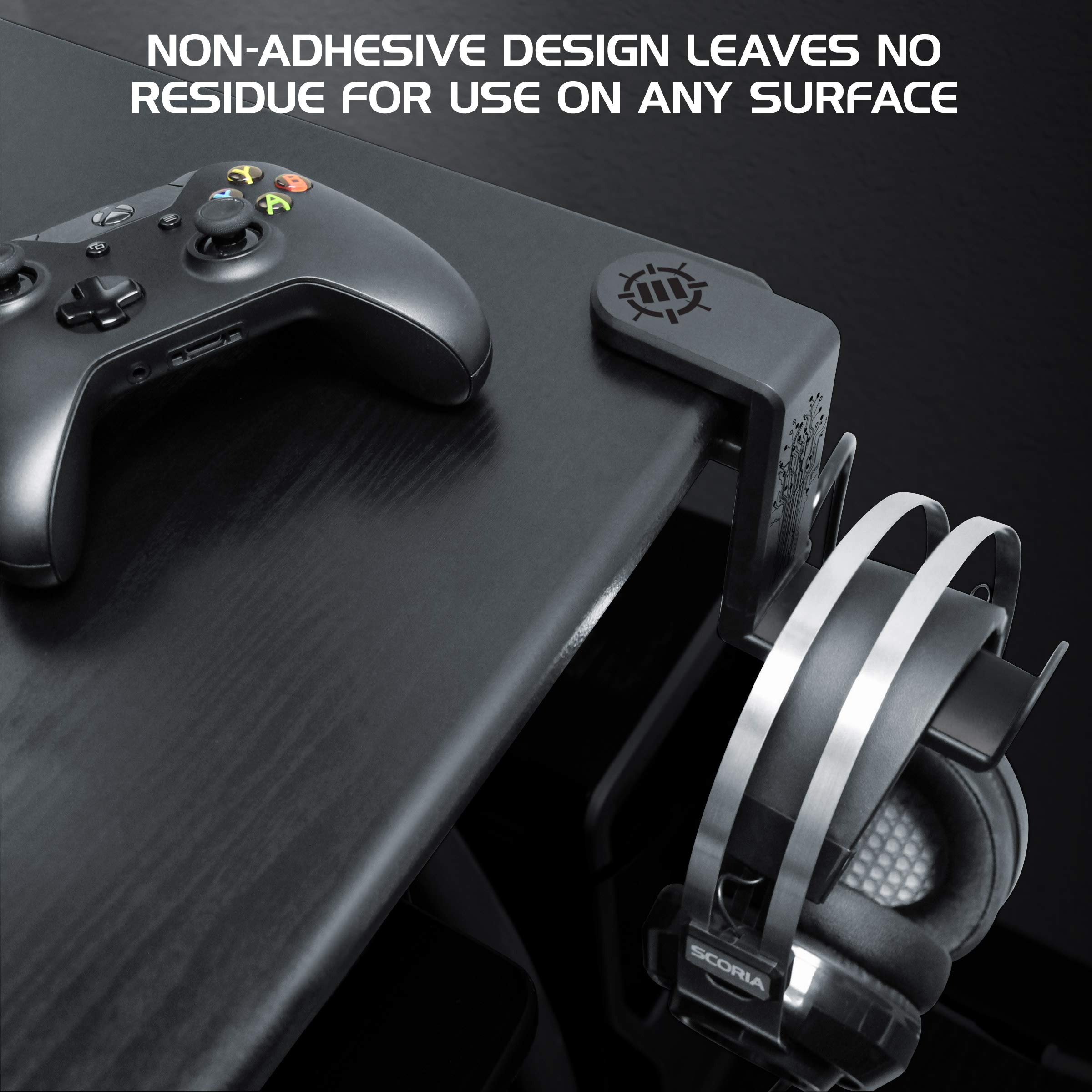 Premium Adjustable 360° Rotating Gaming Headset Holder - Universal Under Desk Hook Clamp with Built-in Cable Organizer for PC, PS5, Xbox - Perfect for Esports & Home Office Setup (Black)