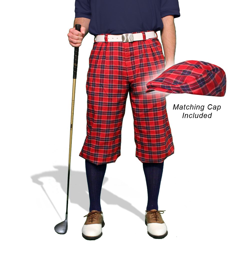 Men's Golf Knickers Plaid & Cap Set - 'Par 5' Newcastle Style for Golf Outings & Country Club Events
