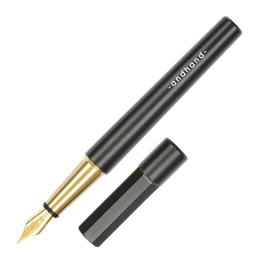 Andhand Method Fountain Pen with Medium Nib - Premium Black & Brass Design for Writing, Calligraphy, and Office Use