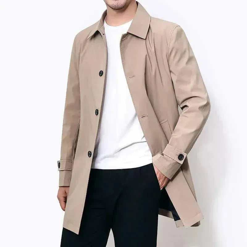 Classic Single Breasted Men's Trench Coat - Waterproof Long Coat for Men | Formal & Casual Wear | Perfect for Office, Dating & Outdoor Activities