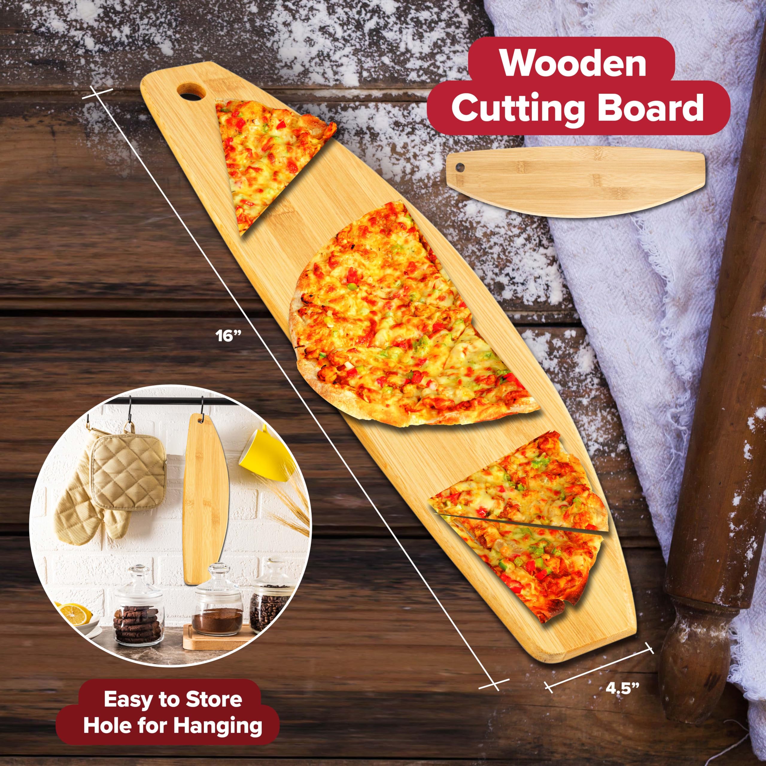 Granitestone Piezano Pizza Oven 3-Piece Accessories Kit - Includes Pizza Cutter Wheel, Serving Spatula & Wooden Pizza Peel - Perfect for Outdoor Pizza Making, Backyard BBQs & Italian Cooking