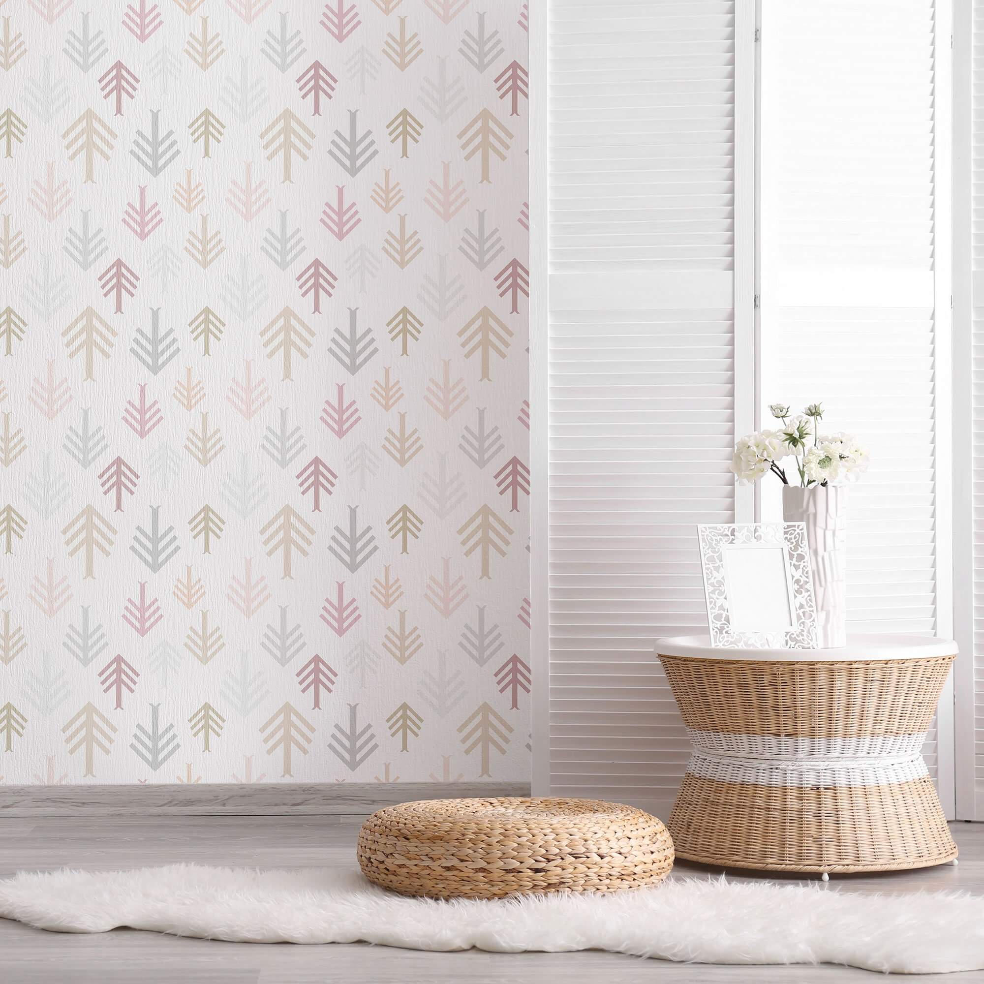 Boho Style Pink and Grey Peel and Stick Removable Wallpaper - Self-Adhesive Decorative Wall Covering for Bedroom, Living Room, Nursery, and Office Decor