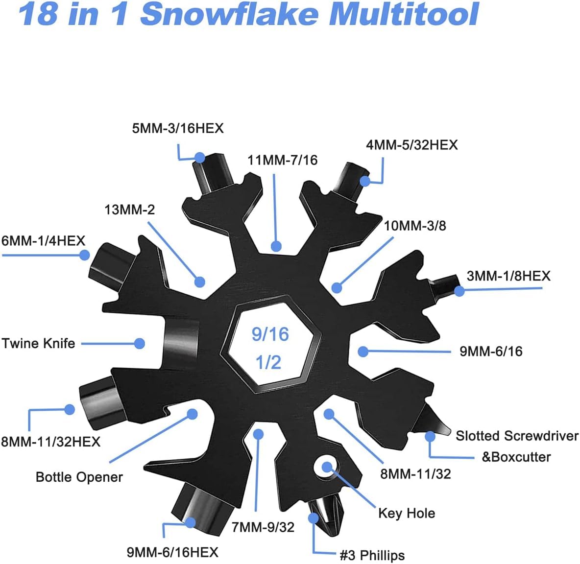 18-in-1 Snowflake Multitool - Perfect Stocking Stuffer for Men & Women | Unique Christmas Gifts for Him, Husband & Boyfriend | Cool Gadgets for Adults Who Have Everything | Great for Camping, Hiking, Emergency & Everyday Carry (EDC)