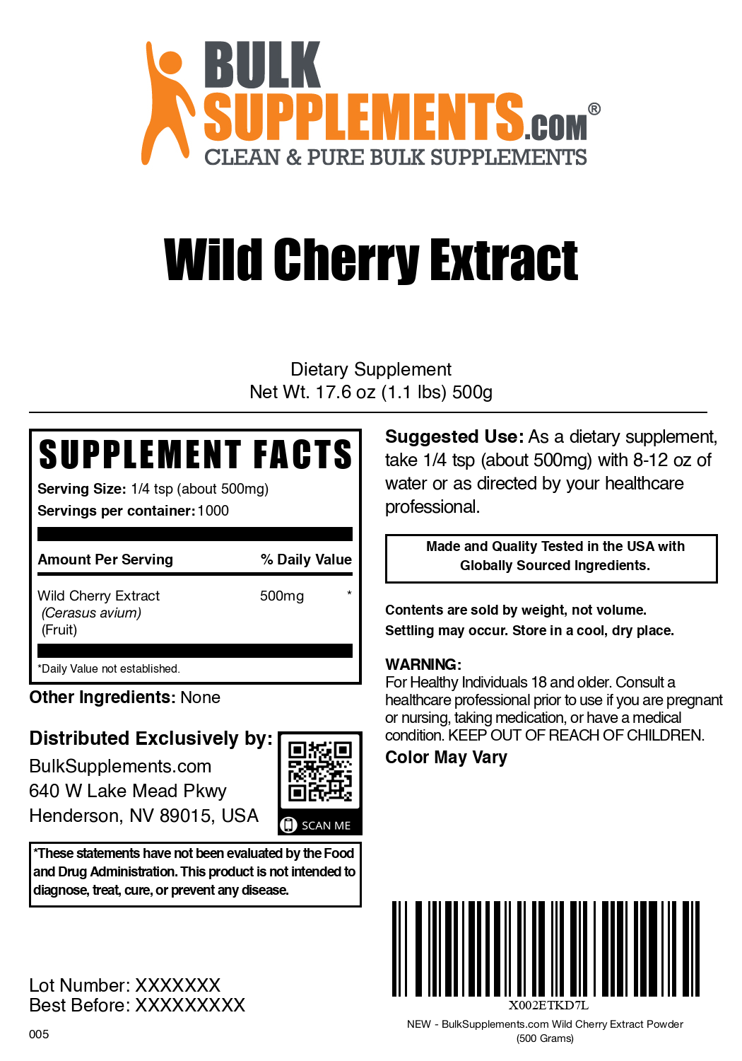 Premium Wild Cherry Extract Powder - 100% Pure, Organic & Natural Supplement for Immune Support & Antioxidant Benefits - Perfect for Smoothies, Baking & Wellness Drinks