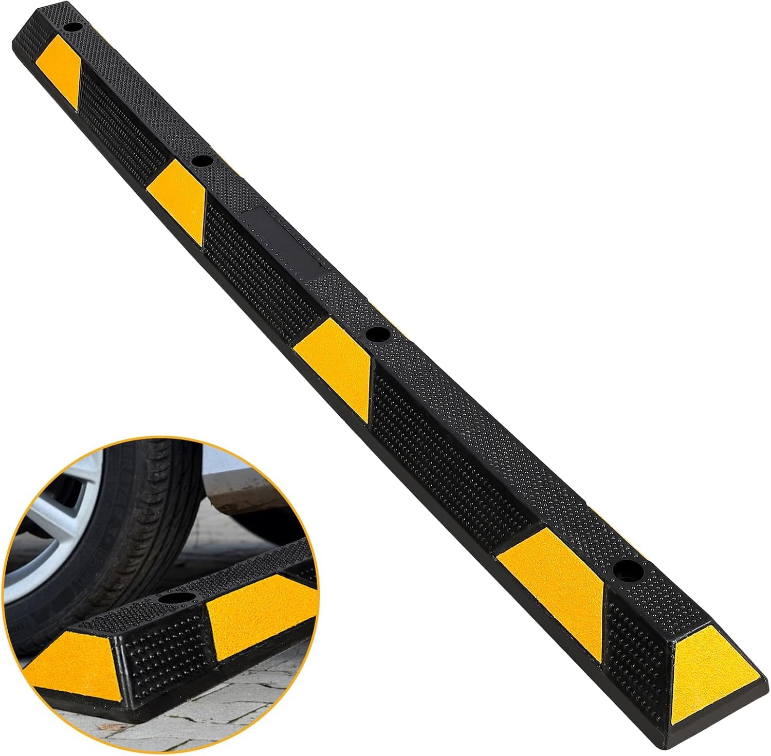 GARVEE 2 Pack Heavy Duty Rubber Parking Curb - 72 Inch Garage Floor Stopper with Reflective Yellow Stripes for Vehicles, Trucks & Driveways - Perfect for Parking Lots, Warehouses & Commercial Properties