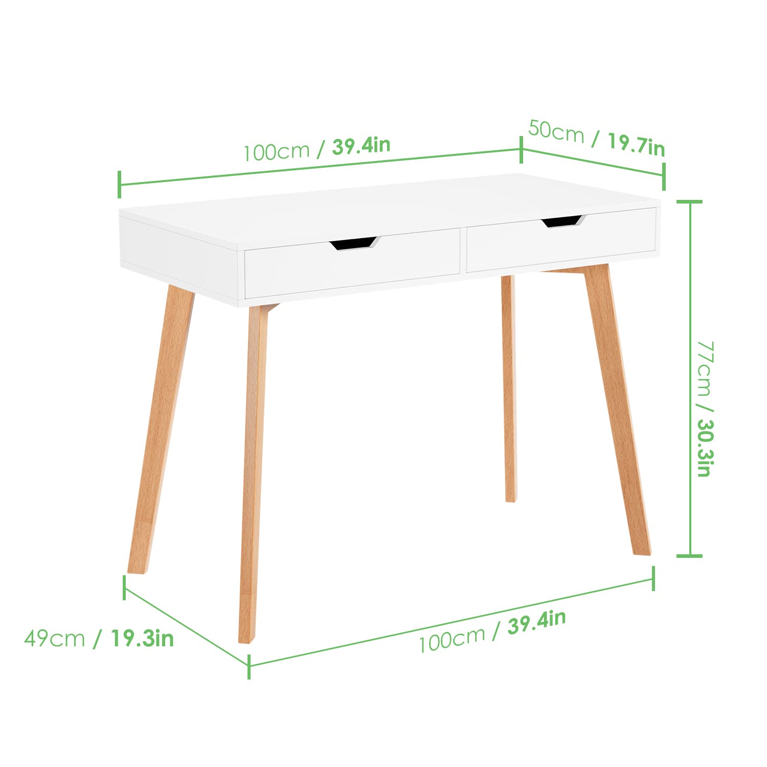 Modern PUPL Writing Computer Desk with 2 Large Drawers - Home Office Study Table, Makeup Vanity & Laptop Desk for Bedroom | Perfect for Remote Work, Online Classes & Small Space Living