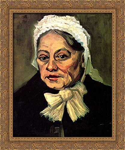 Vincent van Gogh 'Head of an Old Woman with White Cap' 20x24 Gold Ornate Wood Framed Canvas Art - Perfect for Living Room, Bedroom & Office Decor