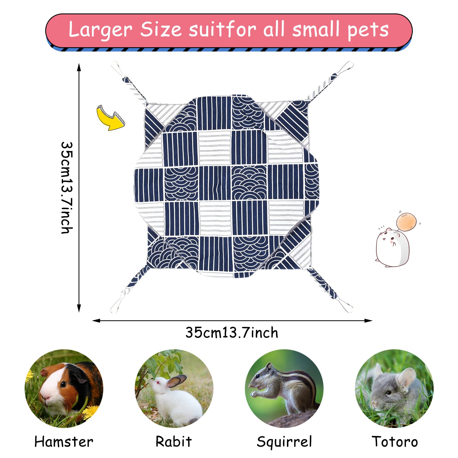 Olyee 2 Pack Double-Layer Small Animal Hammock - Warm Hanging Bed for Guinea Pigs, Hamsters, Rats, Ferrets & Squirrels | Cage Accessories for Sleeping & Playing (Pink & Navy) - Perfect for Pet Cages, Play Areas & Cozy Napping Spots
