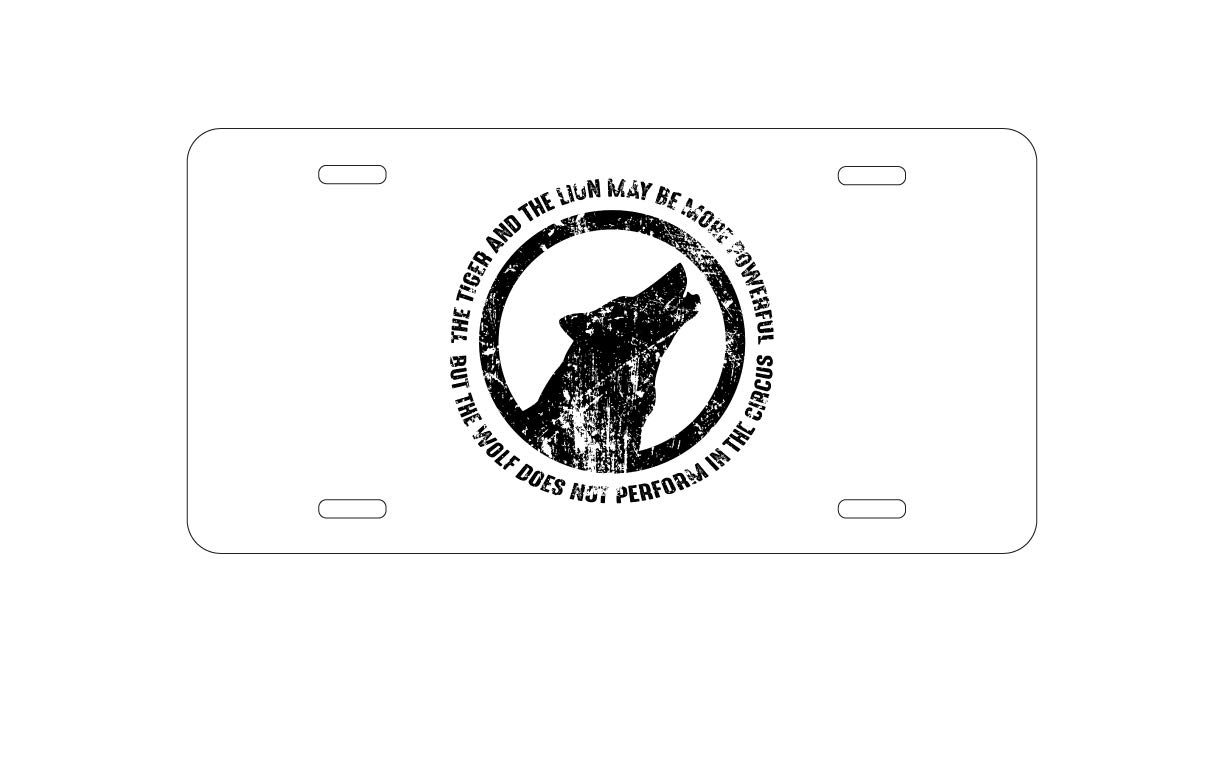 DistinctInk Custom Aluminum Vanity License Plate for Car Front - Lion & Tiger Design, Wolf Not in Circus - Personalized Auto Accessory for Cars, Trucks & Motorcycles