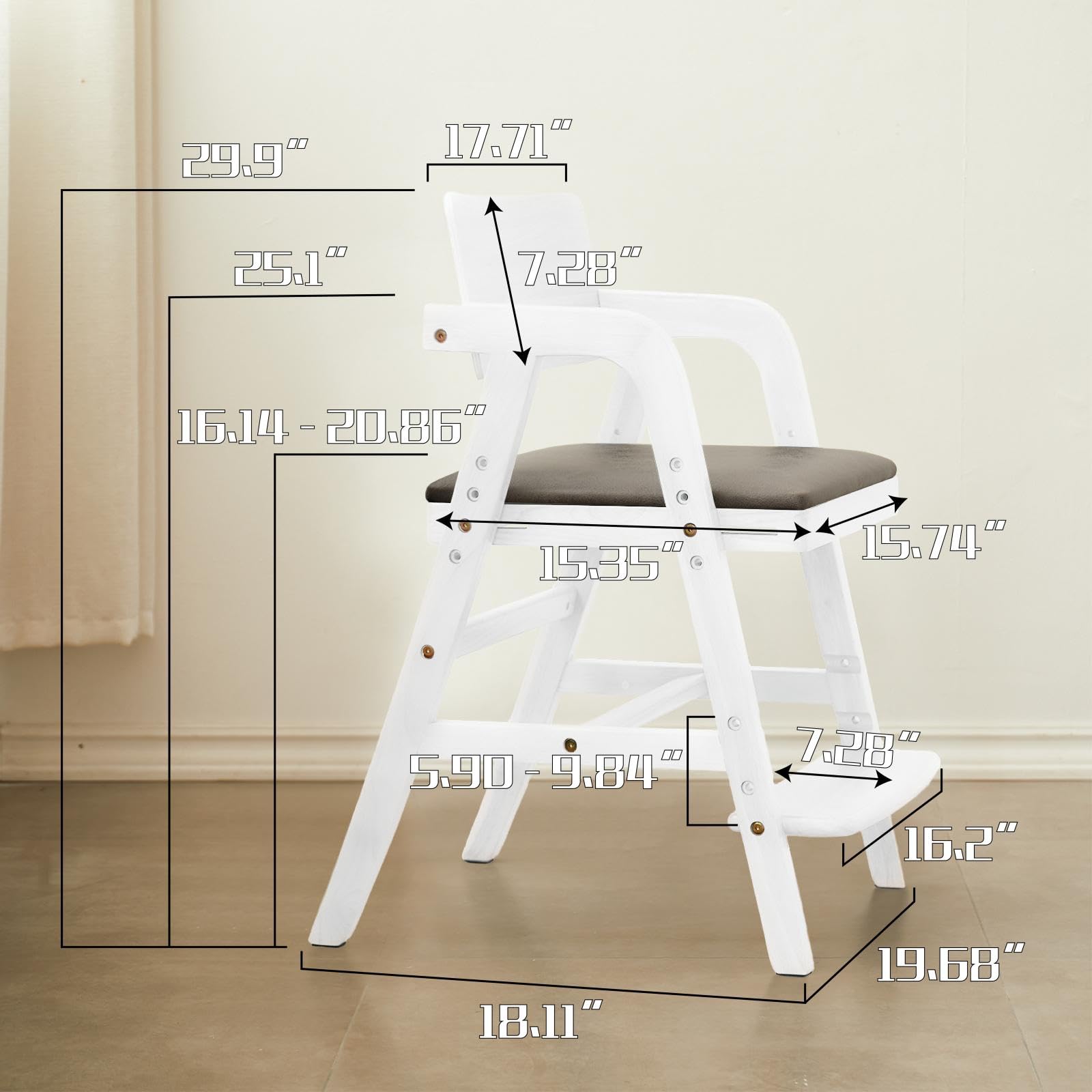 Premium Solid Wood Toddler High Chair - Adjustable Height Growing Chair for Kids, Convertible Dining & Study Chair - Perfect for Mealtime, Learning & Play