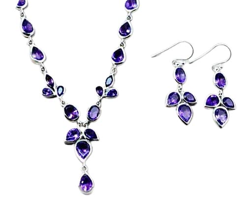 925 Sterling Silver Amethyst Jewelry Set for Women - Elegant Necklace & Earrings Wedding Set | Perfect for Bridal, Anniversary, and Special Occasion Gifts