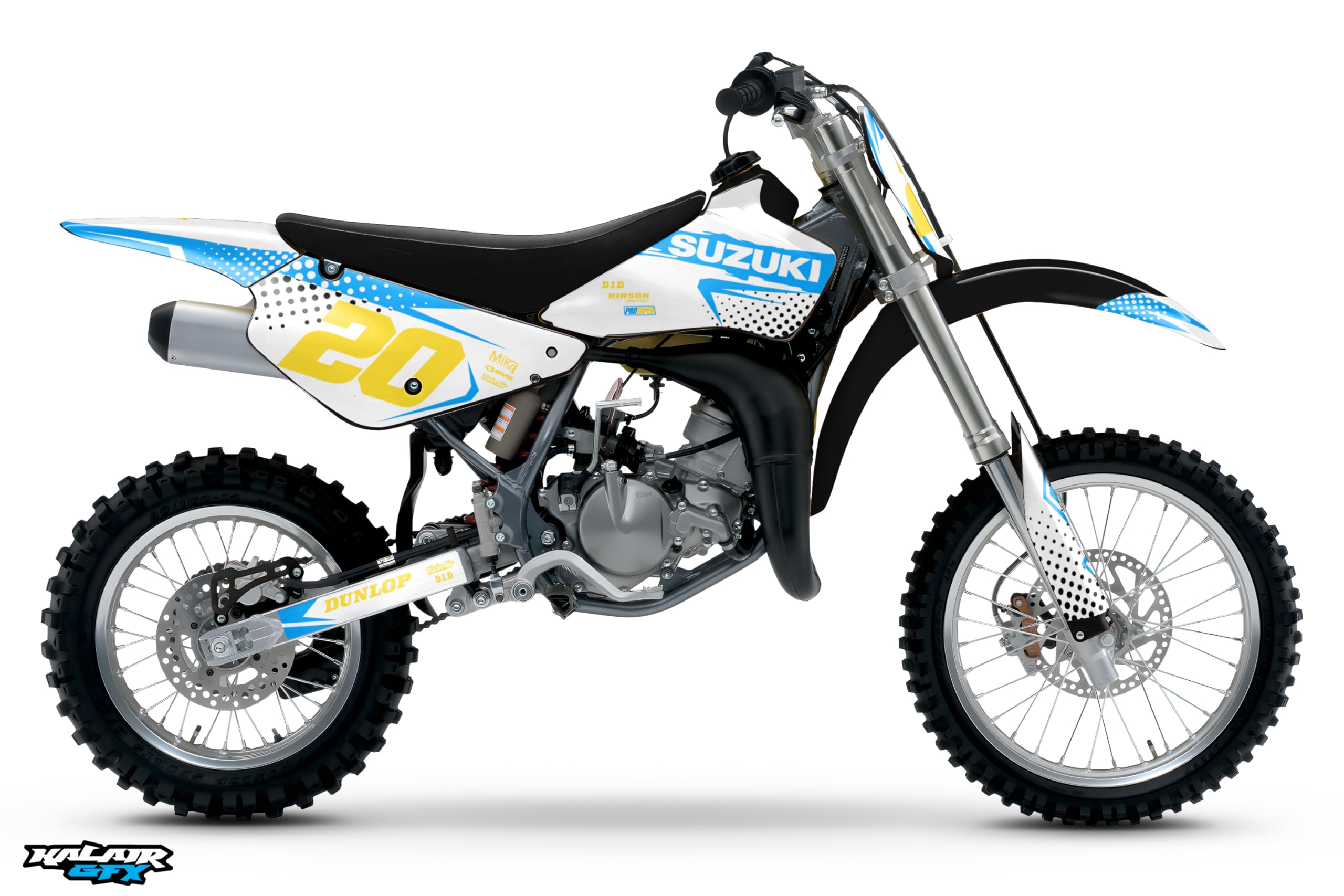 Suzuki RM85 Dirt Bike Graphics Kit (2001-2023) - Spear Series Cyan 9 Mil Custom Racing Decals & Stickers Kit (No Plastics Included) - Perfect for Motocross, Off-Road Racing & Bike Customization