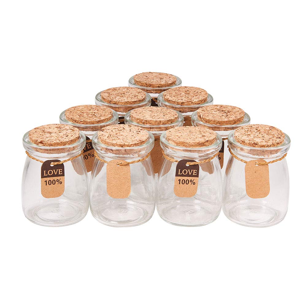 BENECREAT 10 Pack Glass Wedding Favor Jars with Cork Lids - Includes Label Tags & String for Candy, Spices, DIY Crafts - Perfect for Party Favors, Home Decor, Candle Making & Gift Packaging