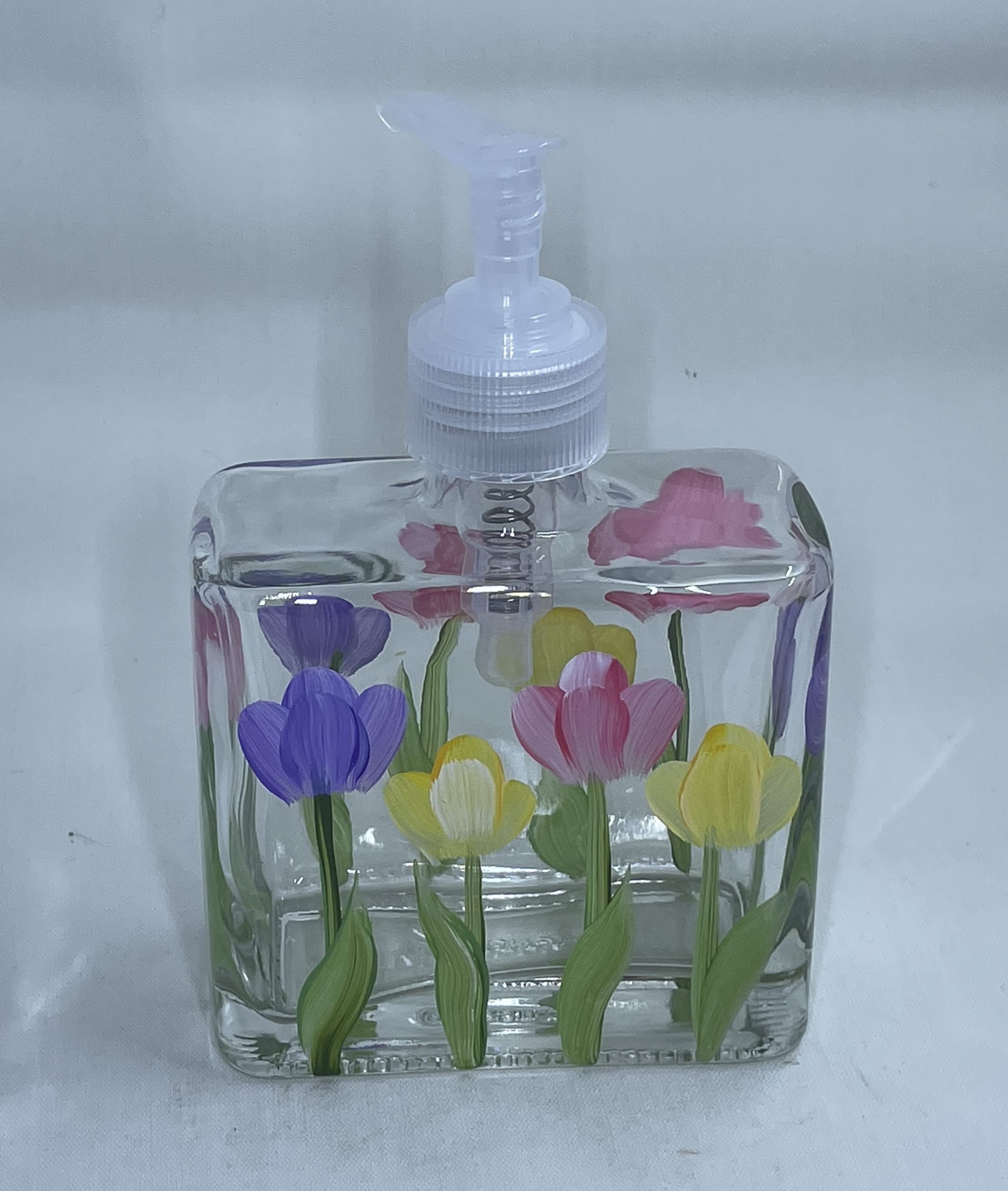 Hand Painted Spring Tulips Soap Dispenser - Pink, Yellow & Purple Floral Ceramic Bathroom Decor | Perfect for Farmhouse, Vintage or Cottage Style Homes