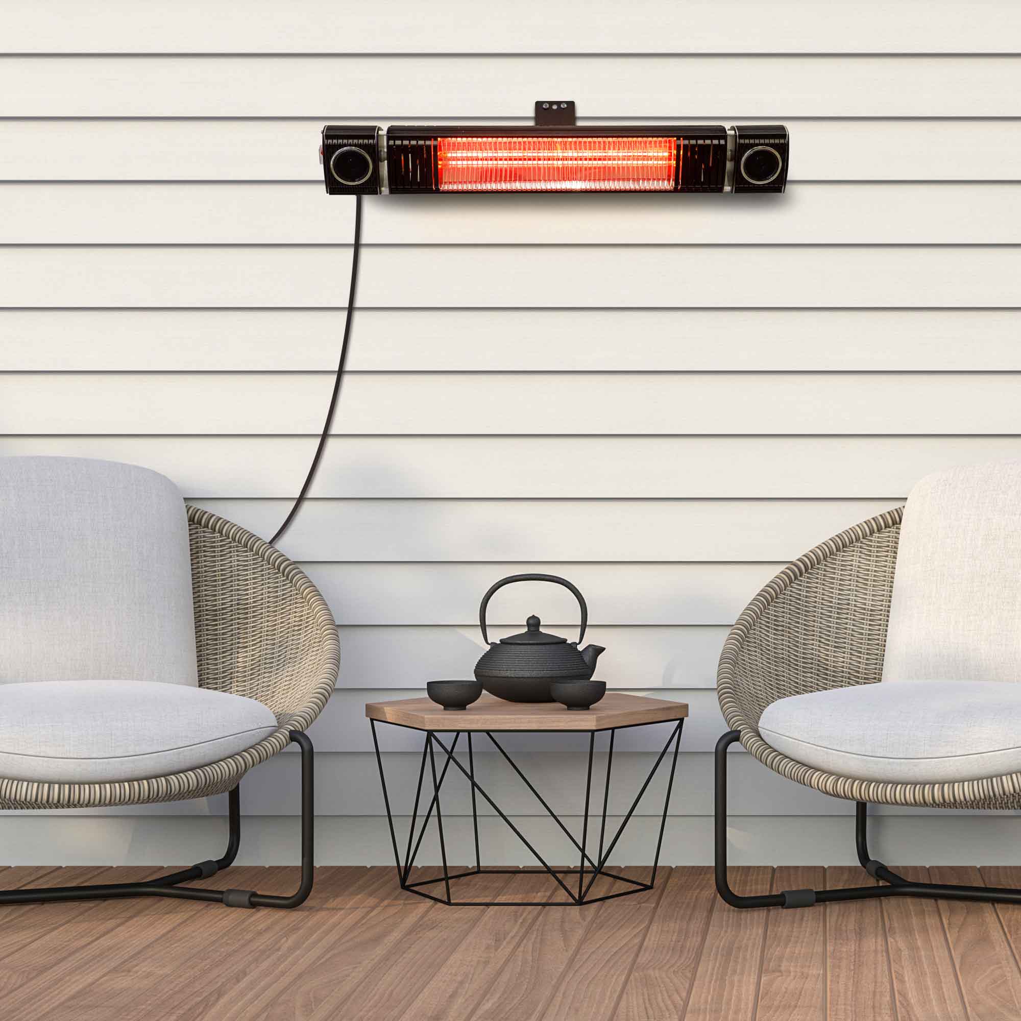 2000W Infrared Outdoor Patio Heater with Wireless Bluetooth Speakers - IPX5 Waterproof, Black (DG125) - Perfect for Backyard, Deck, Garden & Outdoor Dining Areas