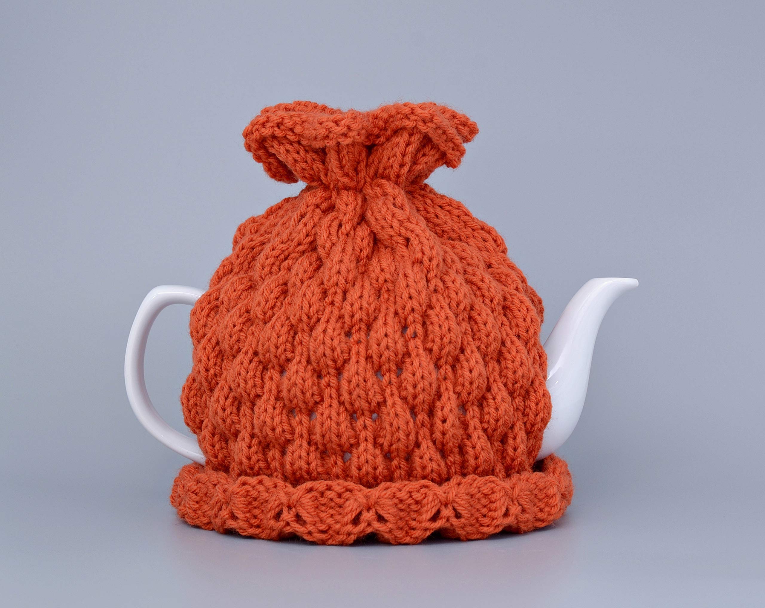 Cozy Knitted Teapot Cover - Burnt Orange Fall Decor for Kitchen & Table | Thanksgiving Housewarming Gift, Tea Lover Accessories, Halloween Pumpkin Themed Centerpiece | Perfect for Autumn Tea Parties & Seasonal Home Decor