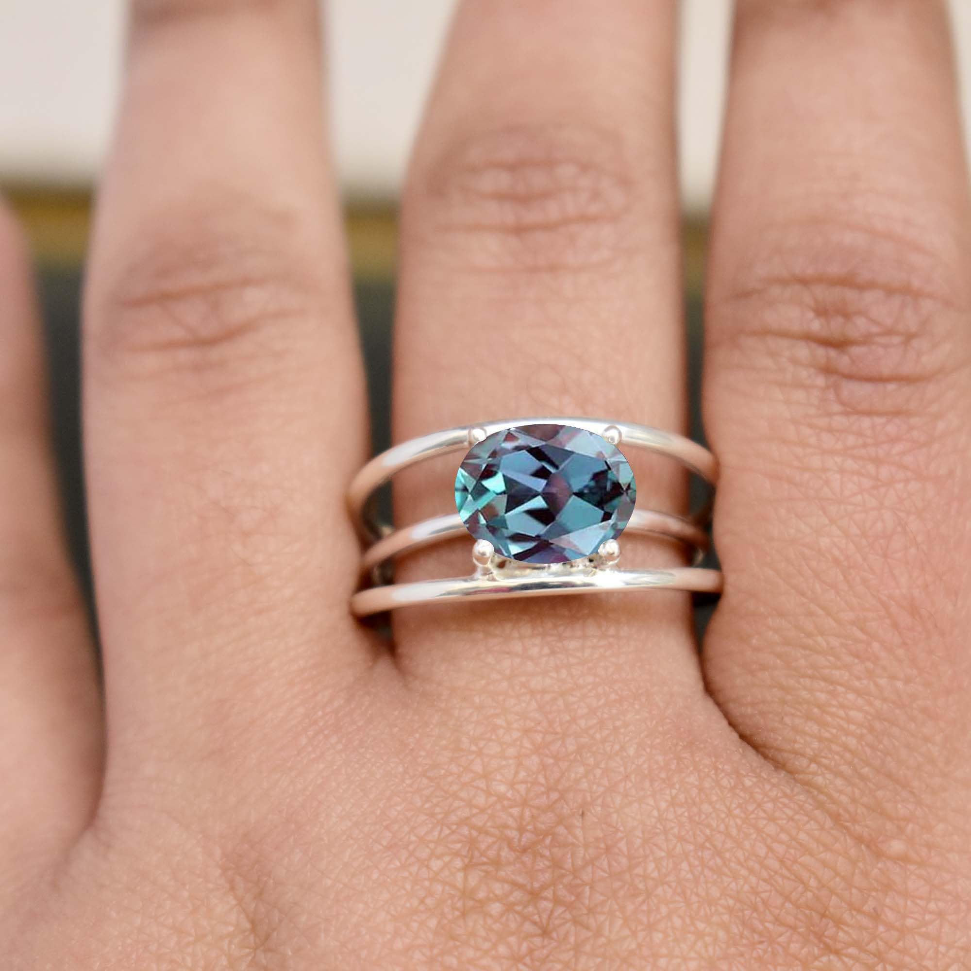 Natural Alexandrite Gemstone Ring - 925 Sterling Silver Handmade Color Changing Stackable Band | Perfect Birthday & Valentine's Day Gift for Women | Elegant Jewelry for Weddings, Anniversaries & Special Occasions