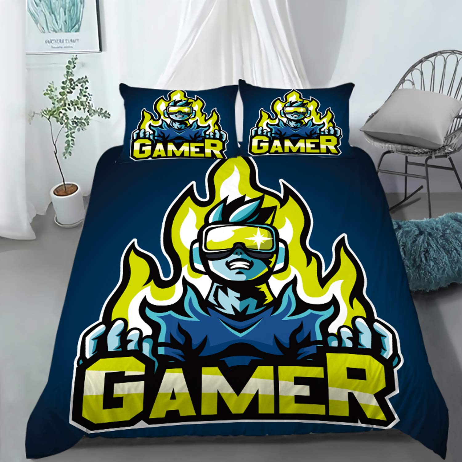 AILONEN Gaming Bedding Set for Boys - Twin Size Duvet Cover with 2 Pillow Shams - Video Game Themed Comforter Set for Teen Boys Bedroom - Perfect for Gamers, Gamepad Controller Design - Great for Gaming Rooms, Sleepovers & Teen Bedroom Decor