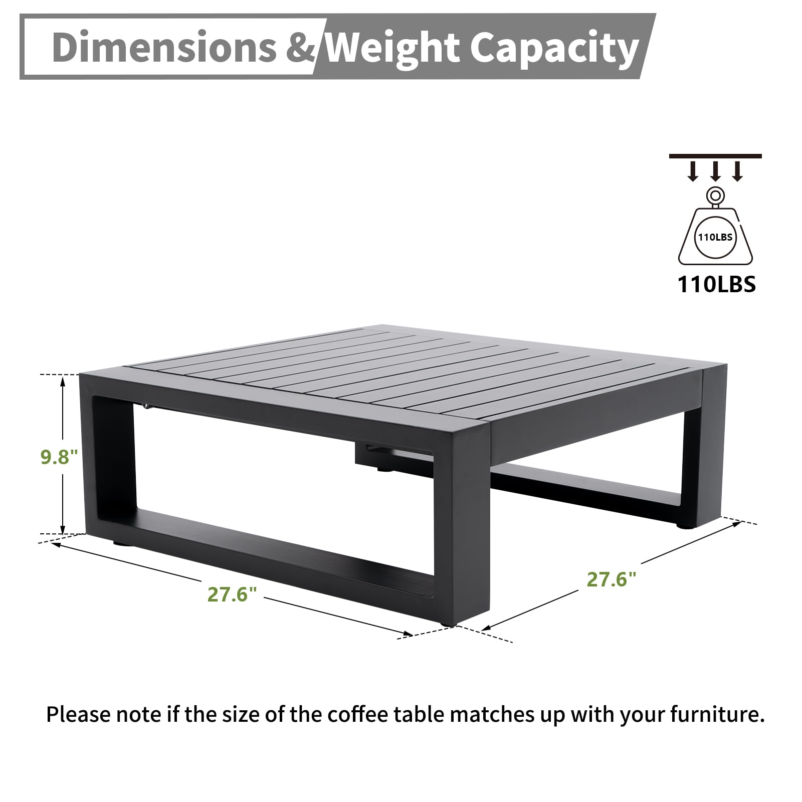 Outdoor Aluminum Side Table - Square Patio End Table with Slat Top for Bistro, Cafe & Garden - Grey Frame Coffee Table - Perfect for Outdoor Dining, Poolside Lounging & Backyard Decor