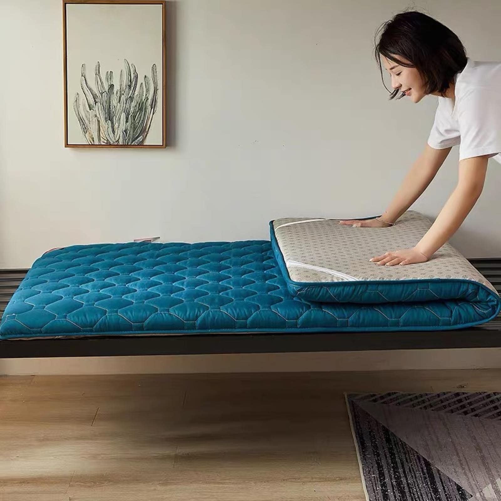 Japanese Style Floor Mattress - Thick Foldable Futon Mattress for Adults & Kids | Portable Sleeping Pad for Dorm, Camping & Travel | Double Size Tatami Mattress for Bedroom, Living Room & Guest Room