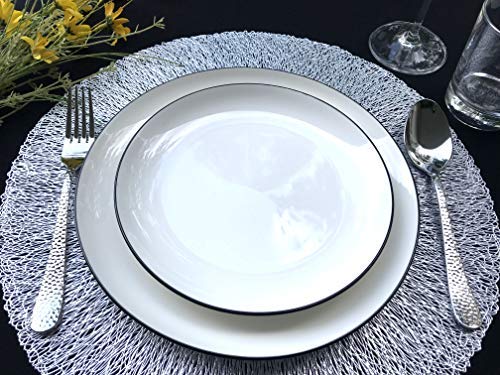 Round Silver Vinyl Placemats Set of 4 - 15 Inch Modern Dining Table Mats for Thanksgiving, Christmas & Housewarming Parties - Waterproof & Easy Clean Place Settings for Everyday Use & Special Occasions