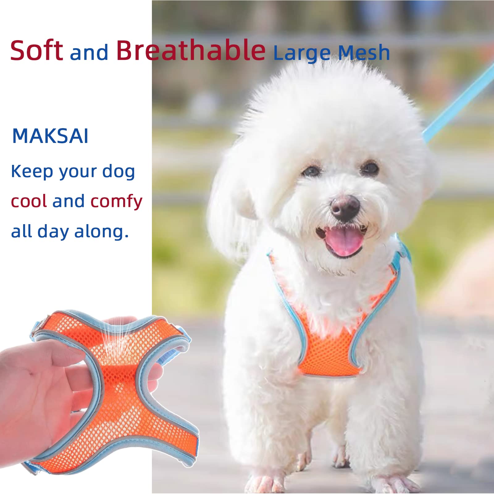 MAKASI No Pull Dog Harness with Leash Set - Reflective Adjustable Pet Vest, Breathable Mesh Front Clip Harness for Small Medium Large Dogs (XX-Small, Orange) - Perfect for Walking, Training & Outdoor Adventures
