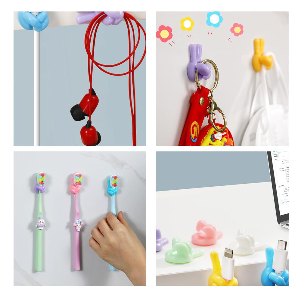 42 Pack Silicone Thumb Wall Hooks - Multi-Purpose Adhesive Cable Clips & Cord Organizers for Phone Charger, USB Cables, Headphones - Perfect for Desk, Wall, Car, Nightstand, Office & Home Organization