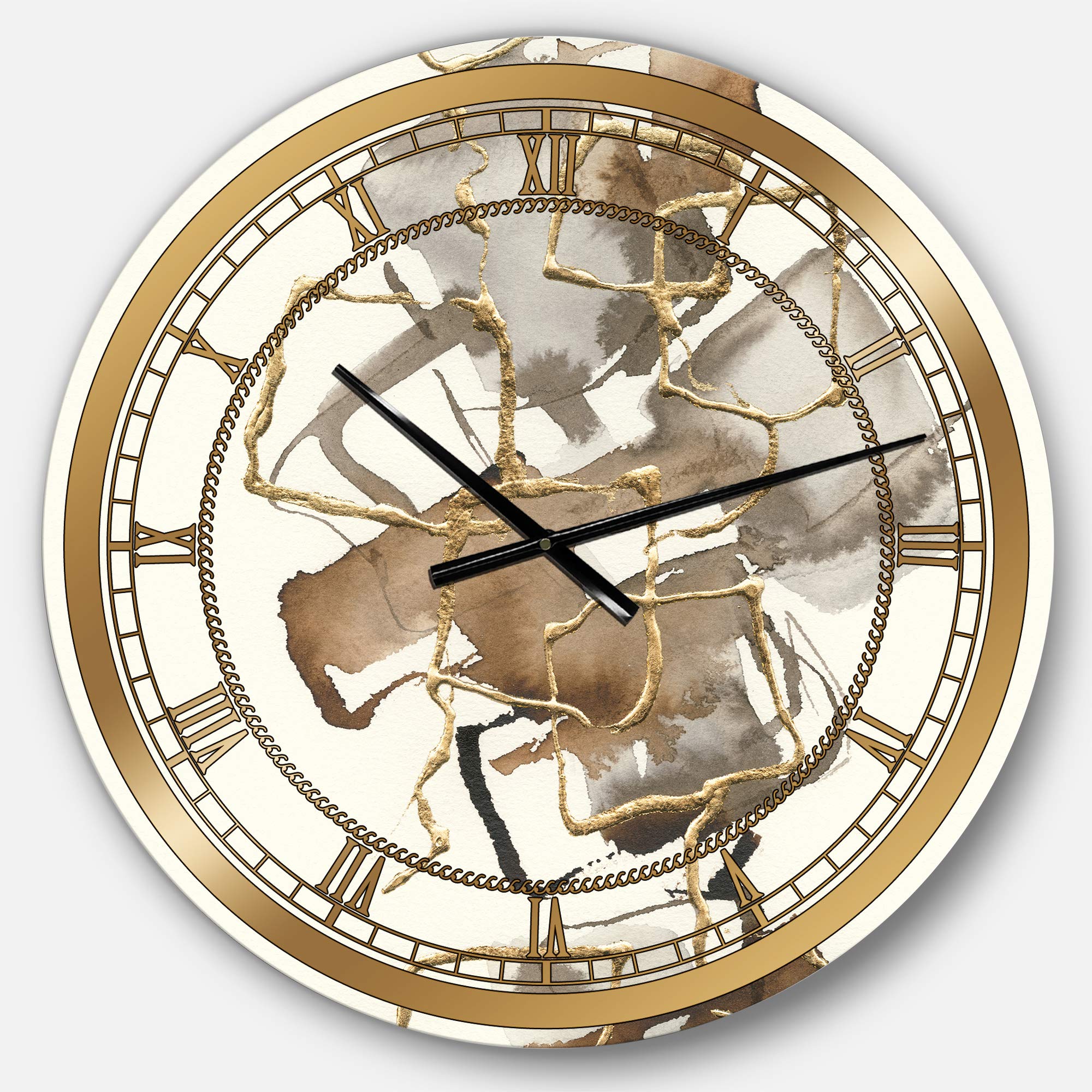Designart Gold Glam Squares III Round Wall Clock - Elegant Metal Wall Art for Home Decor, Living Room, Bedroom & Office | Stylish Decorative Timepiece for Modern Interiors
