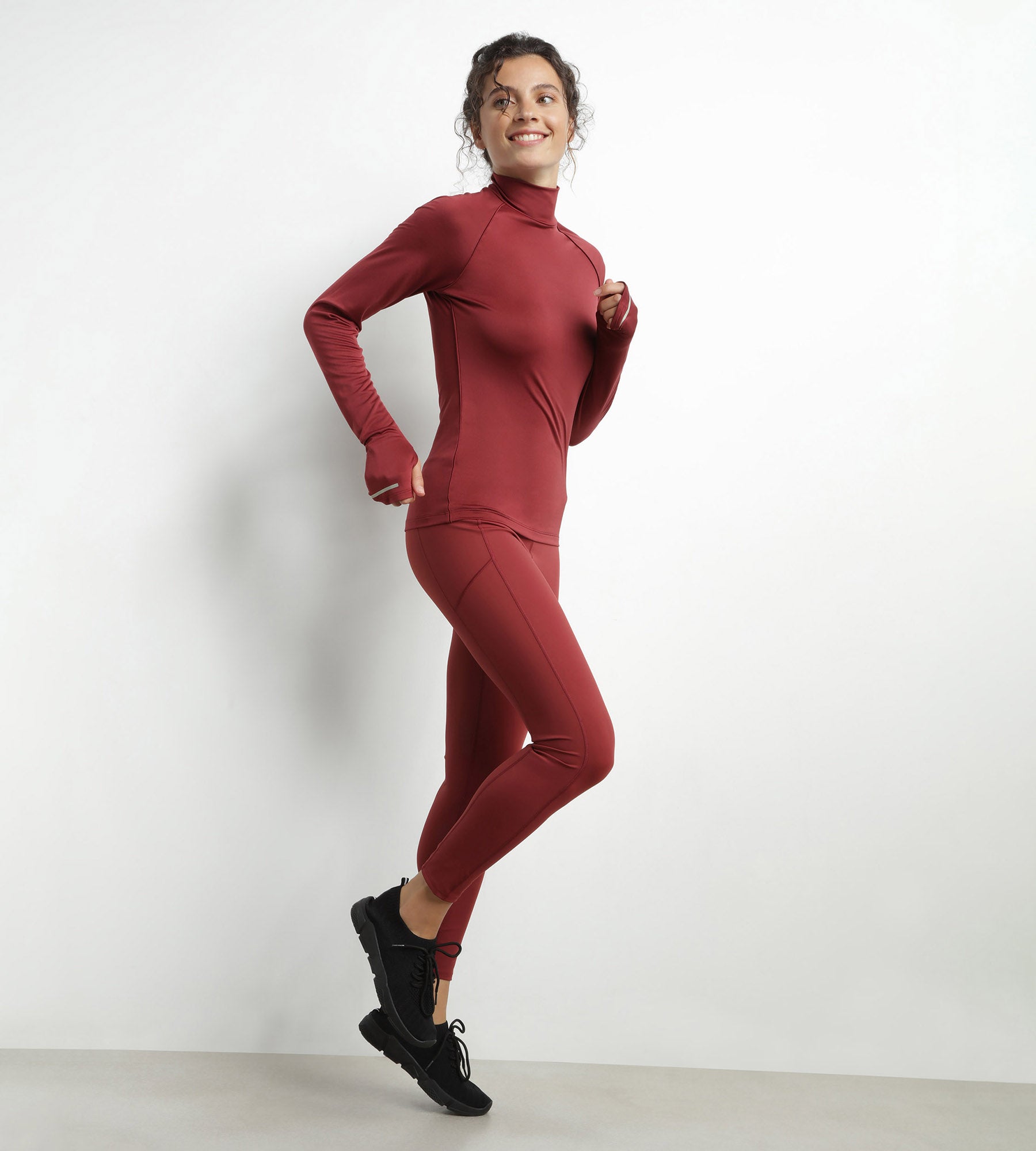 Women's High Neck Sports Top - Breathable Microfiber Bordeaux Activewear for Running, Yoga & Gym Workouts