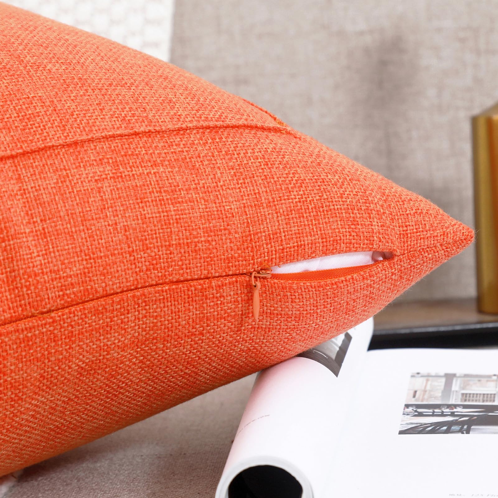 Jepeak 2-Pack Burlap Linen Throw Pillow Covers 20x20 Inches - Farmhouse Modern Decorative Square Cushion Cases for Sofa, Couch & Bed - Blaze Orange Thickened Pillow Protectors - Perfect for Living Room, Bedroom & Home Decor