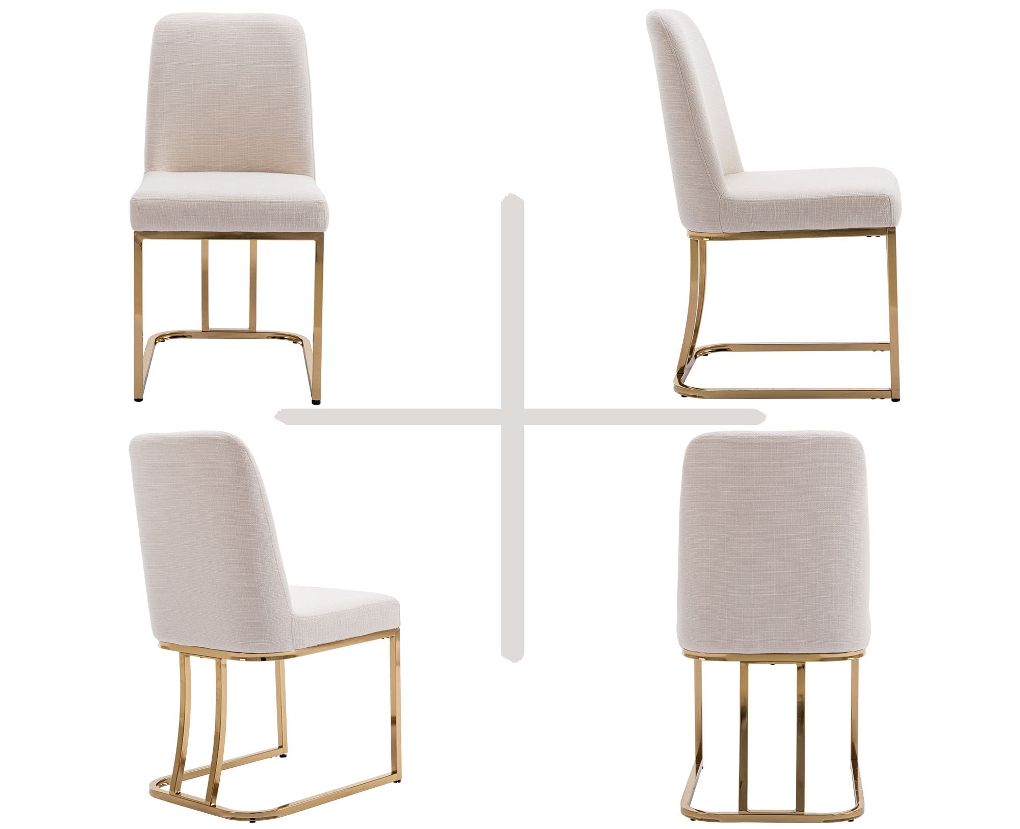 VESCASA Mid Century Modern Dining Chairs - Set of 4 Cream Linen Upholstered Chairs with Gold Metal Frame & Comfortable Back Support | Perfect for Dining Room, Kitchen, Restaurant & Home Decor | Durable & Stylish Seating Solution
